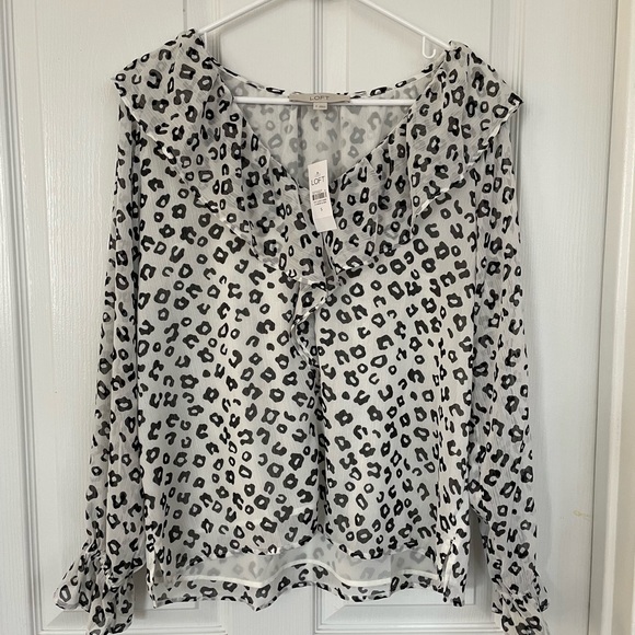 LOFT Tops - LOFT Long Sleeve leopard black and white blouse; size small, NWT